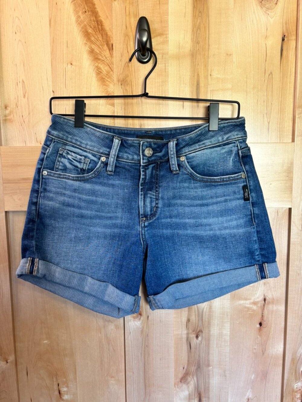 Silver Jeans Company Boyfriend Denim Jean Shorts W26/L4.5 Rolled Cuff Stretch